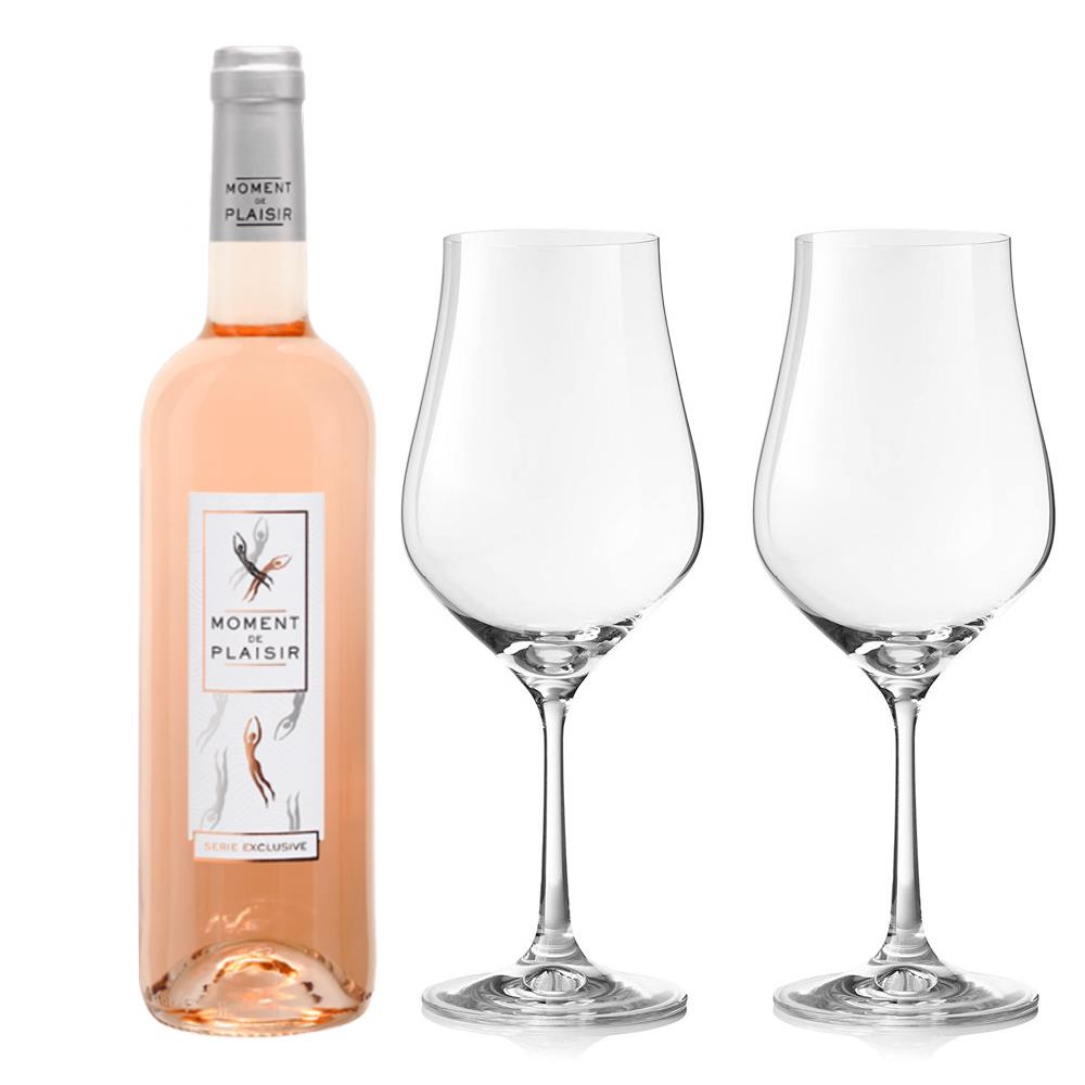 Moment de Plaisir Cinsault Rose Wine And Crystal Classic Collection Wine Glasses
